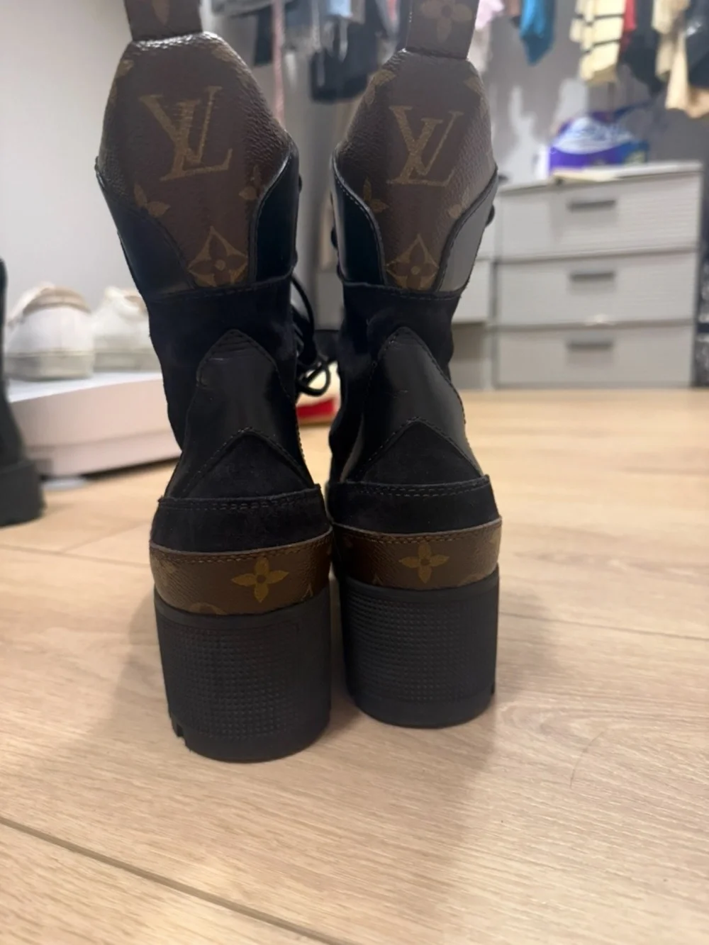 LV Monogram Suede Combat Boots - Picture 8 of 8